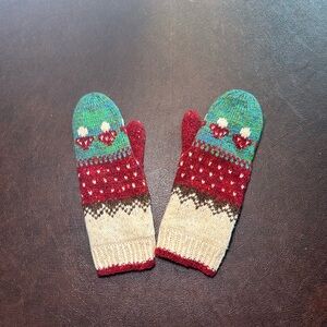 Colorful Knit Mittens with Mushroom Design